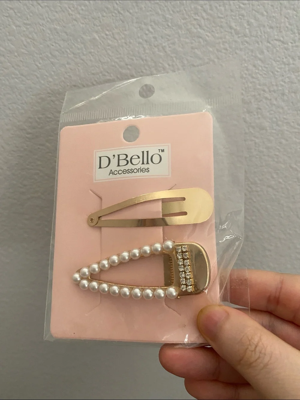 D'Bello Gold Pearl & Rhinestone Hair Clip Set
